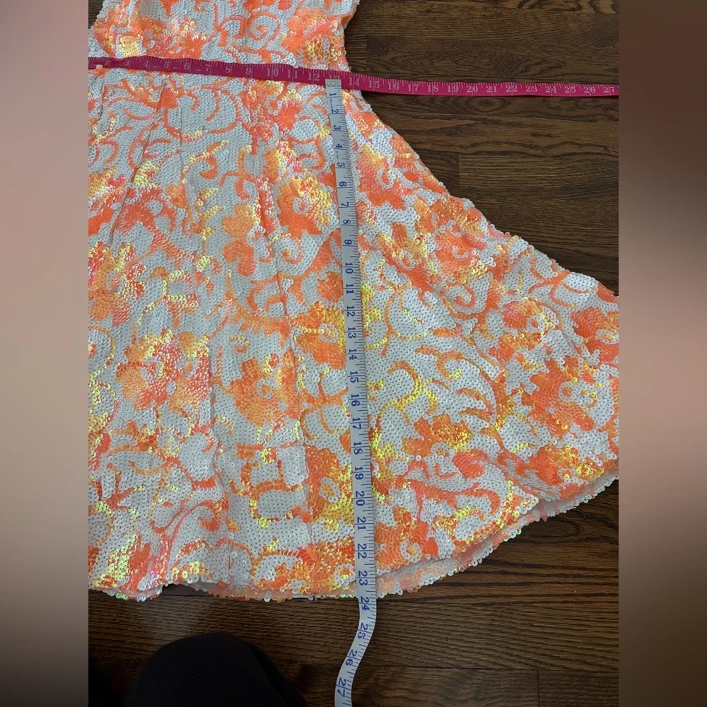 Jovani Coral & White Sequin Floral Prom Dress style 08257 - Picture 12 of 15